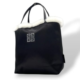 Givenchy handbag, black, 4G logo, fur, rhinestones, nylon, u15 tote bag, GIVENCHY black logo compact
