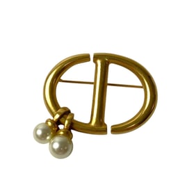 Christian Dior Dior Women's CD Logo Brooch with Faux Pearls