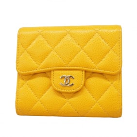 Chanel Matelasse Tri-fold Wallet in Caviar Leather, Yellow and Champagne, Women's