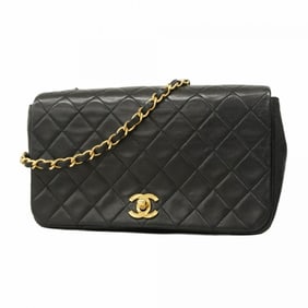 Chanel Matelasse Shoulder Bag with Chain Bag, Lambskin, Black, Women's