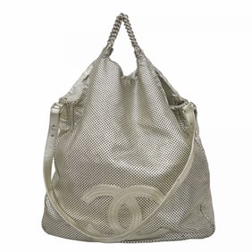 Chanel handbag chain leather silver 2-way bag for women