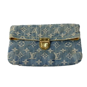 Louis Vuitton Women's Monogram Denim Pochette Plat Clutch Bag M95007 TH0056