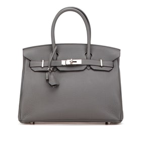 Hermes Hermès Birkin 30 handbag in Etain, silver hardware, Taurillon Clemence leather, women's.