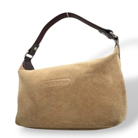 Coach handbag, beige suede and leather with a logo brown mini tote bag. Can be worn as shoulder