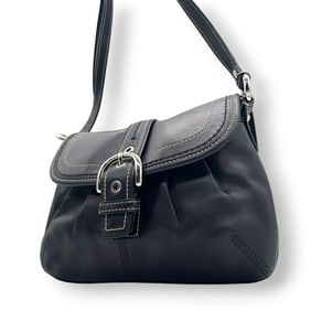 Coach Soho Shoulder Bag, One-Shoulder, F15077, Flap Leather, Black Stitching, Women's, Size 12