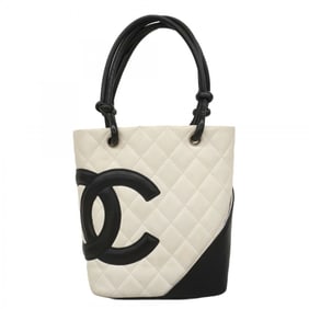 Chanel Cambon handbag in lambskin, white and black, for women