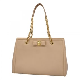 Salvatore Ferragamo Vara Leather Shoulder Bag in Beige Champagne for Women