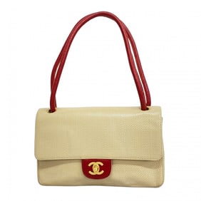Chanel shoulder bag leather beige red women's