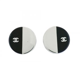 Chanel Coco Mark Two-Tone Circle Earrings in Metal and Plastic, Silver Black for Women