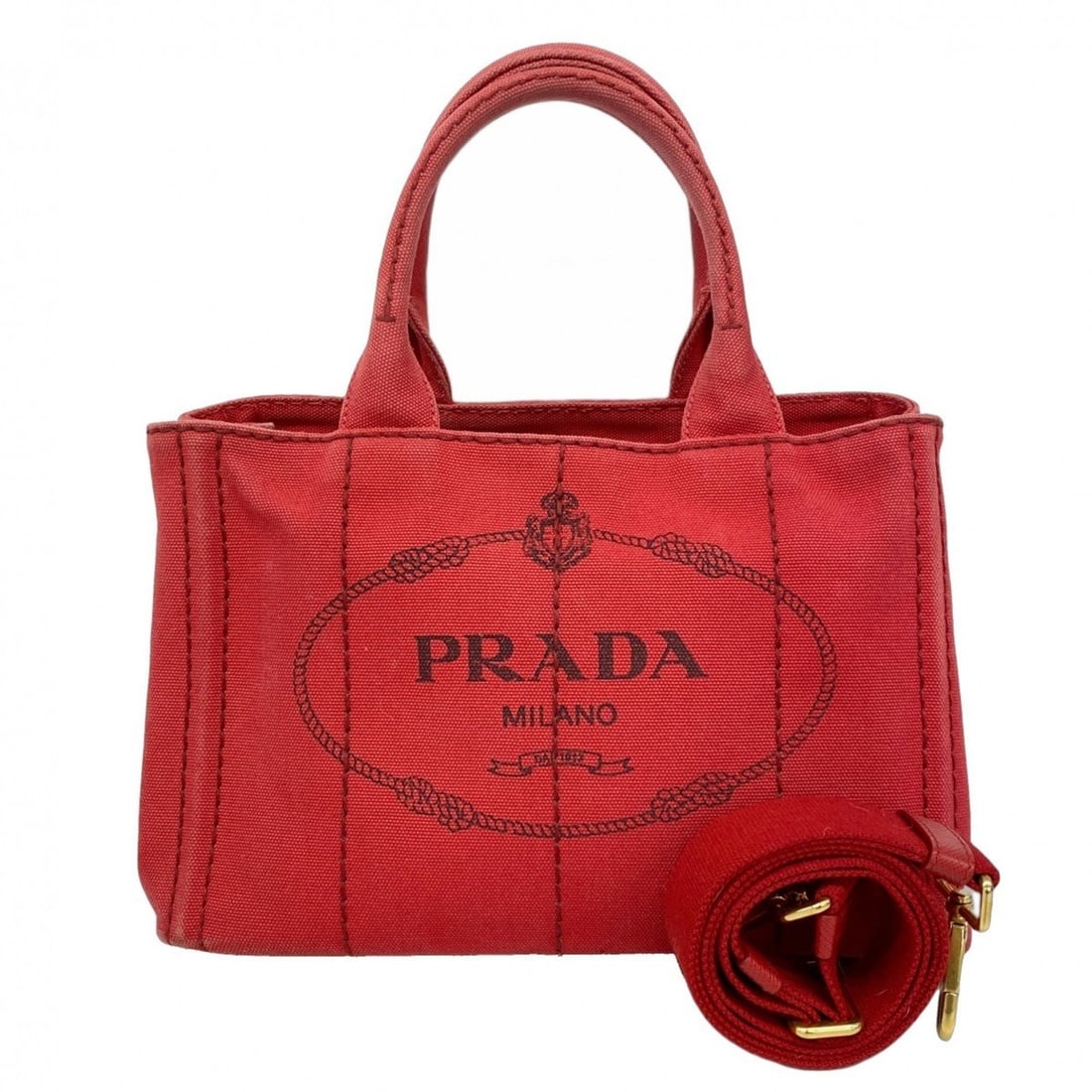 Prada Canapa Canvas Handbag Red Women's P1400498