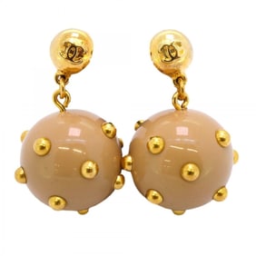 Chanel Coco Mark Circle Earrings, GP Plated Plastic, Gold, Beige, Women's