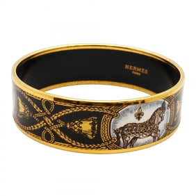 Hermes Bangle, GM Glazed, GP Plated, Cloisonné, Gold, Black, White, Women's