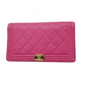 Chanel Boy Long Wallet, Lambskin, Pink, Women's
