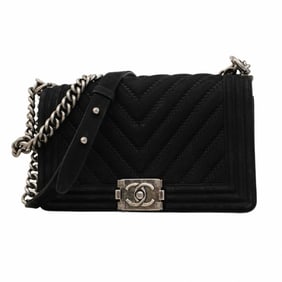 Chanel Boy Shoulder Bag, V-Stitch Chain Suede, Black, Women's