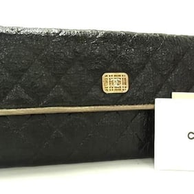 CHANEL Matelasse Wallet - Black Leather and Vinyl Women's Bifold Long