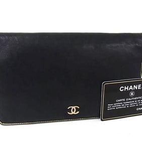 CHANEL Sevruga Wallet - Black, Men's and Women's, Coco Mark Bifold Long