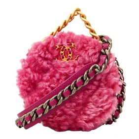 Chanel Shoulder Bag Chain 19 Fur Pink Gold Women's
