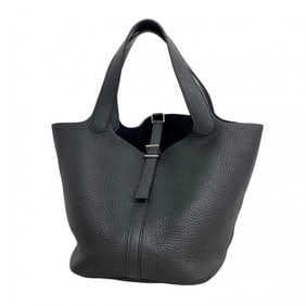 Hermes Hermès Picotin PM Handbag in Taurillon Clemence Leather, Black, K Stamp, Women's