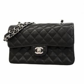 Chanel Matelasse Shoulder Bag with Double Flap and Chain, Caviar Skin, Black, Women's