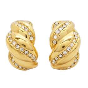 Christian Dior Earrings, GP Plated, Rhinestone, Gold, Women's