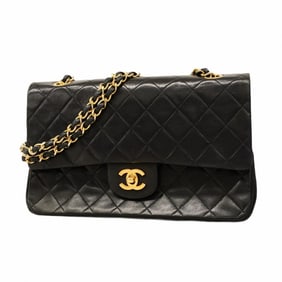 Chanel Matelasse Shoulder Bag with Double Flap and Chain, Lambskin, Black, Women's