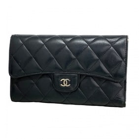 Chanel Matelasse Tri-fold Long Wallet in Lambskin, Black, Women's