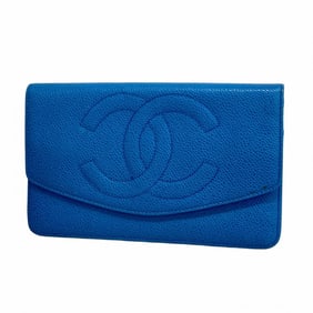 Chanel long wallet, caviar skin, blue, women's