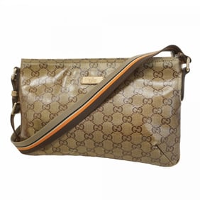 Gucci Shoulder Bag with GG Crystals, 189749, Coated Canvas, Brown, Champagne, Women's