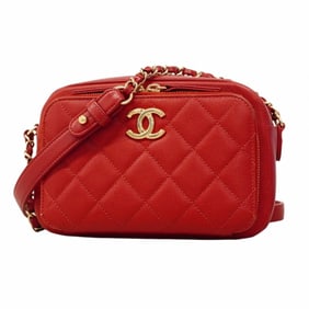 Chanel Matelasse Shoulder Bag with Chain, Caviar Leather, Red Champagne, Women's, P1395612