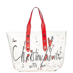 Christian Louboutin Frangibus Medium Tote Bag, Handbag in White and Multicolor Canvas Leather,