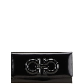 Salvatore Ferragamo Gancini Long Wallet 227555 Black Enamel Leather Women's