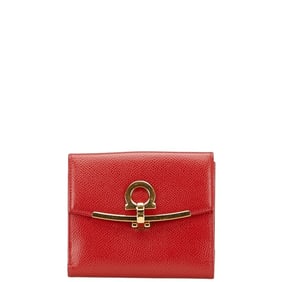 Salvatore Ferragamo Gancini Bifold Wallet Red Leather Women's