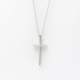 Tiffany Cross Necklace White Gold (18K) No Stone Men,Women Fashion Pendant Necklace (Silver)