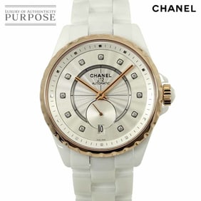 CHANEL J12-365 38mm H4359 Men's Watch with 11 Diamonds, Date Display, White Ceramic, PG, and Pink