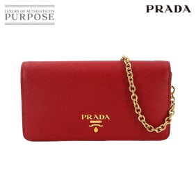 Prada Saffiano Chain Wallet, Long Leather, Fuoco, Red, 1DH029, Gold Hardware
