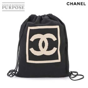 CHANEL Sport Line Knapsack Backpack Cotton Black Beige