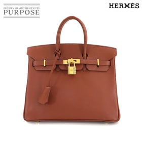 Hermes Hermès Birkin 25 Epson Sienne Handbag, Gold Hardware, Stamped with "M"