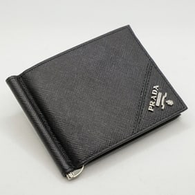 Prada Saffiano Bifold Wallet with Money Clip, Black Leather, 2MN077, Men's, Bill 1578