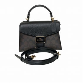 Coach Signature Pepper Satchel C7226 Black and Dark Brown Leather Handbag Shoulder Bag for Women