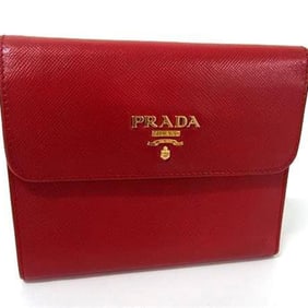 PRADA Prada Tri-fold Wallet in Red Saffiano Leather for Women