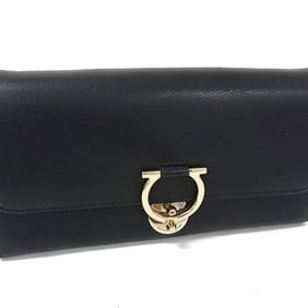 Salvatore Ferragamo Gancini Wallet IY-22D184 Black Leather Women's Tri-fold Long