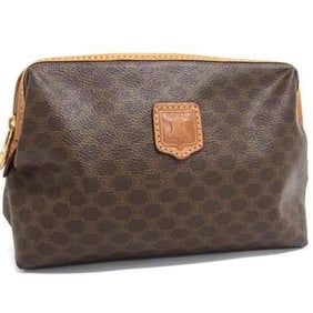 CELINE Women's Macadam Pattern Clutch Bag - Brown Leather