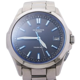 CASIO Oceanus OCW S100 1AJF Men's Watch, 3-Hand Model, Silver with Navy Dial, Titanium, Analog, Date