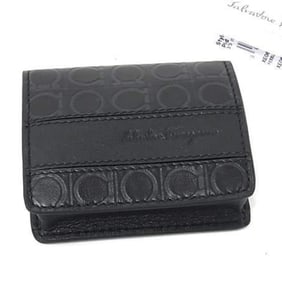 Salvatore Ferragamo Gancini Coin Purse 66 8732 Black Leather Wallet/Coin Case for Men and Women