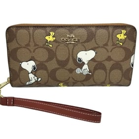 COACH Signature Zip-Around Wallet CE705 in Beige, White, and Yellow Leather for Men Women, featuring