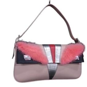FENDI Mamma Baguette Monster Series Handbag BR600 V04 Pink Multicolor Leather Fur Jeweled Women's