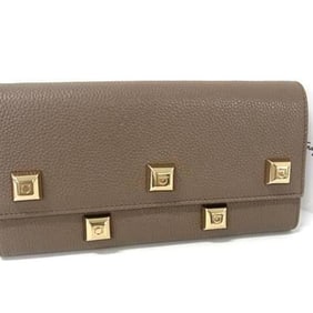 Salvatore Ferragamo Wallet - 22-D502 Greige Leather Studded Bifold Long for Women