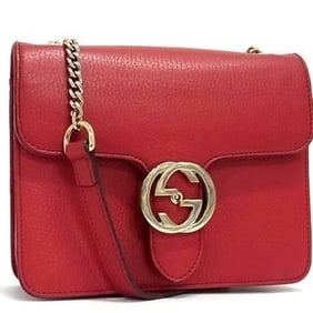 GUCCI Interlocking G Chain Shoulder Bag 510304 Red Leather Women's