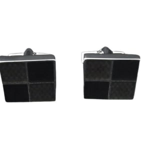 LOUIS VUITTON Louis Vuitton Cufflinks Button de Manchette Damier 4 M65054 Black Silver SV925 Men's