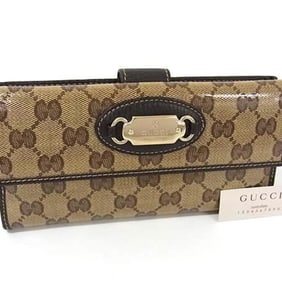 GUCCI GG Crystal Wallet 231841 Beige/Brown Coated Canvas and Leather Bifold Long for Men Women